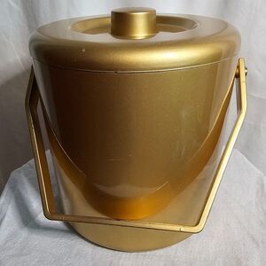 Vintage Gold Laquerware Otagiri Ice Bucket w Bamboo Plant Design Japan